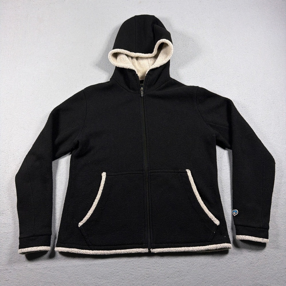 Kuhl Black Hooded Fleece Zip-up Jacket with Cream Trim